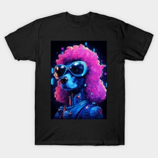 Cyberpunk Poodle Dog Pink Hair Futuristic T-Shirt